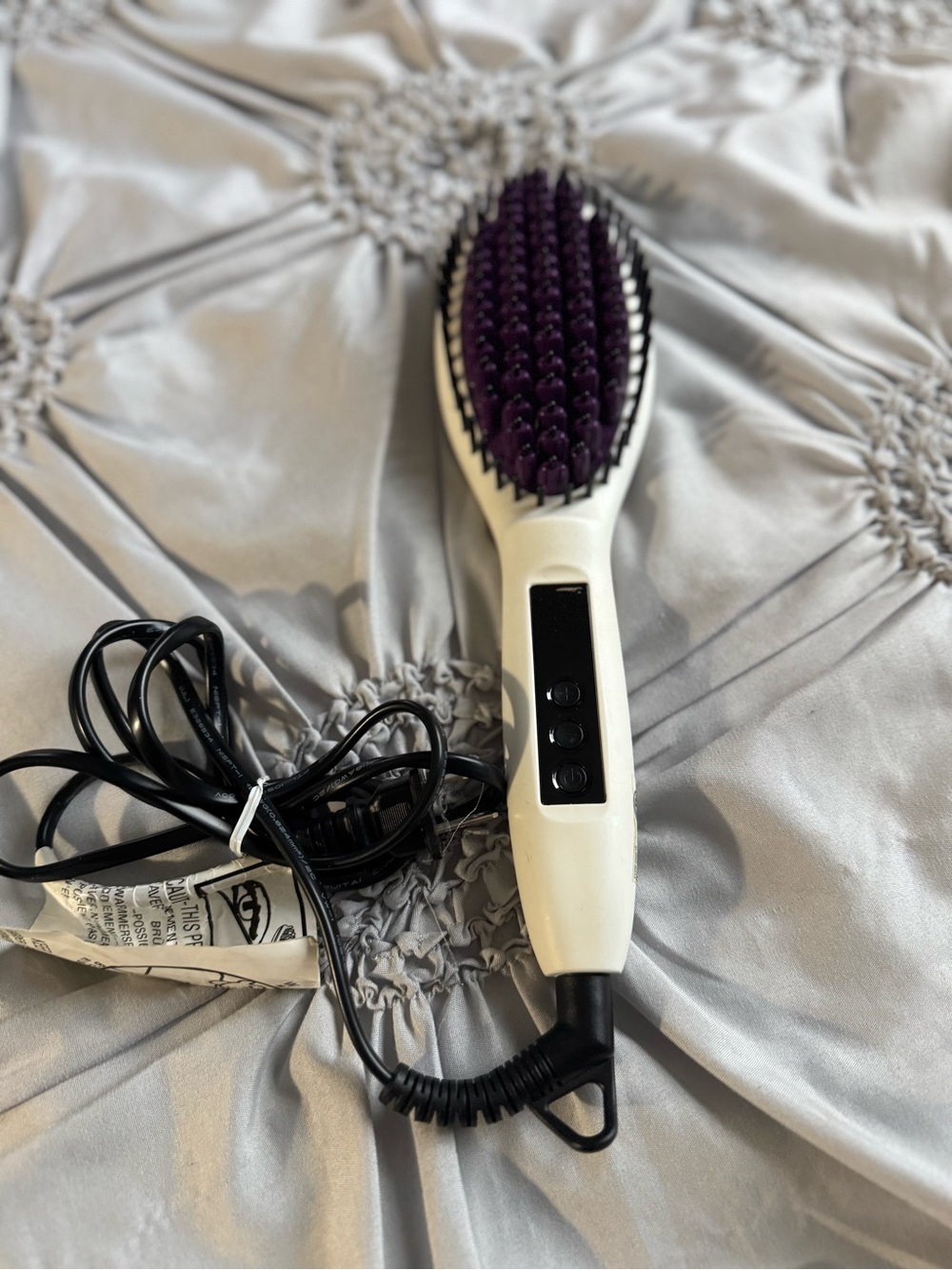 White and Purple Ceramic Heated Hair Brush - Smooth Styling for Women